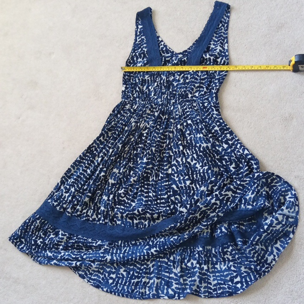 🪇2for$15 Ptp15"-17" Blue Patterned Smock Back Dress With Crochet Straps And Hem